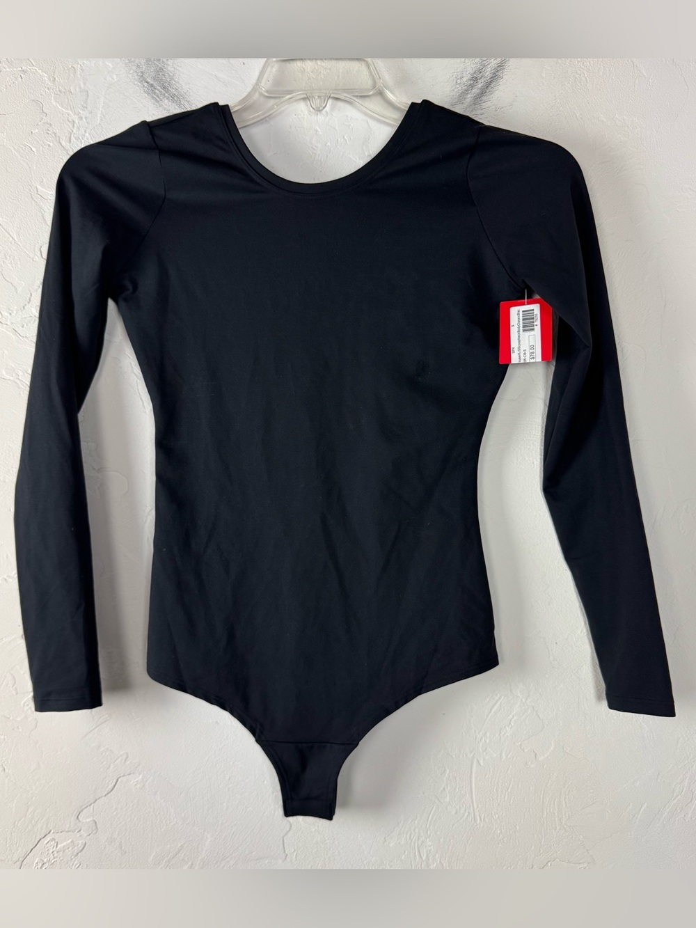 Spanx Bodysuit Scoop Neck Solid Black Knit Thong Shapewear Long Sleeve - Picture 4 of 10